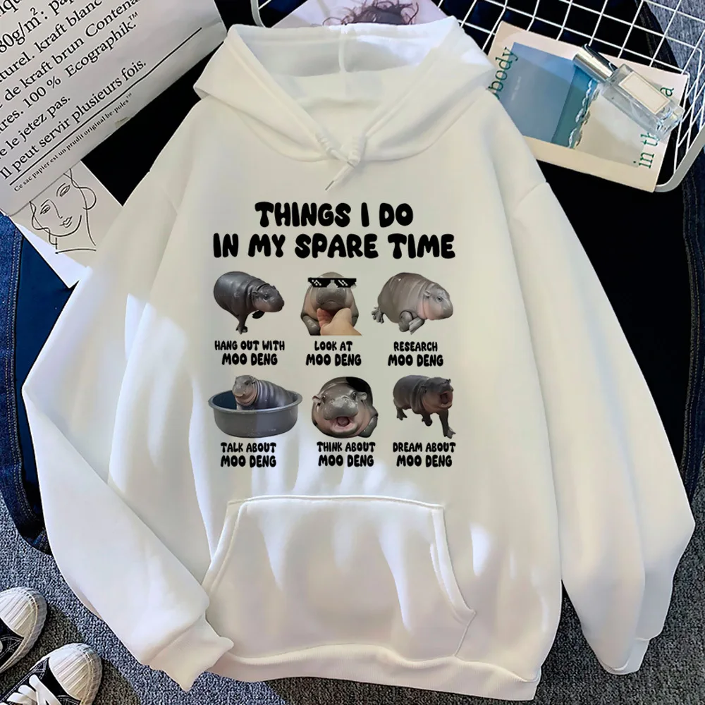 Moo Deng hoodie athleisure streetwear Japanese trendy female pullover tracksuits comic manga elegant