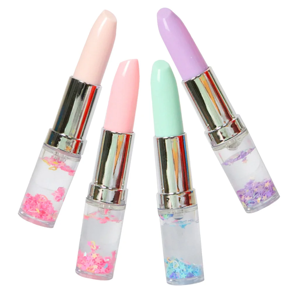 4Pcs Lipstick Shaped Pens Liquid Sand Colorful Gel Ink Ballpoint Pens Smooth Writing Creative Party Favor Gifts