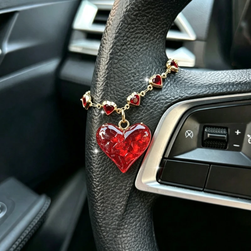 1pcs Exquisite 3D Heart Car Steering Wheel Ornament, Fashion Women Girls Car Interior Decoration, Gift for Her
