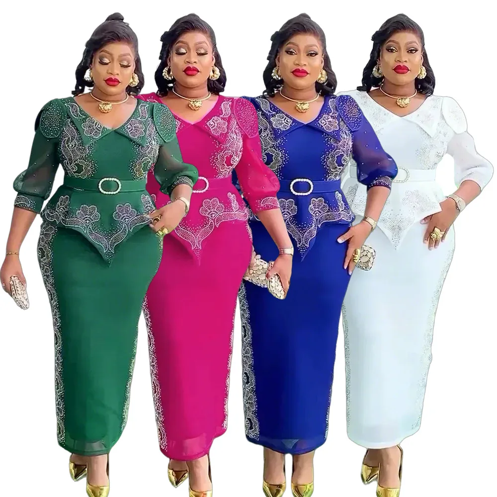 

2025 Elegant African Dresses for Women Africa Clothing Plus Size Wedding Party Long Christmas Dress Dashiki Ankara Outfits Robe