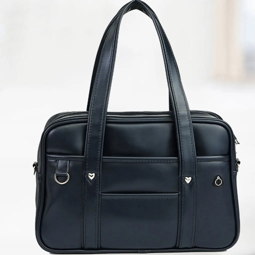 حقيبة يد جلدية PU خفيفة الوزن مقاومة للماء للفتيات والطلاب حقيبة دفل من جلد البولي يوريثان باللون الأسود مقاس صغير #5