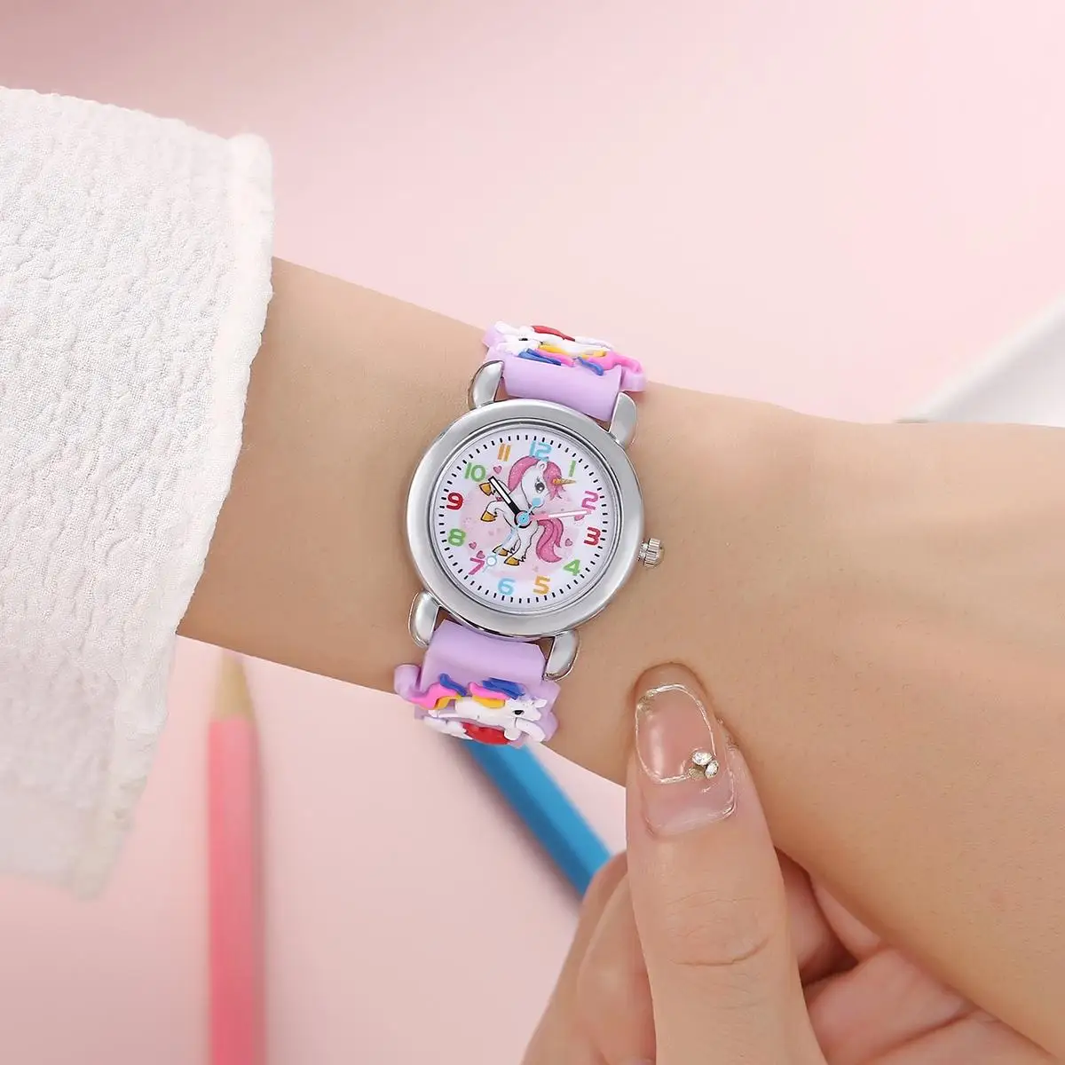 New Fashion Colorful Cartoon Unicorn Student and Children\'s Watch Quartz Watch Electronic Watch