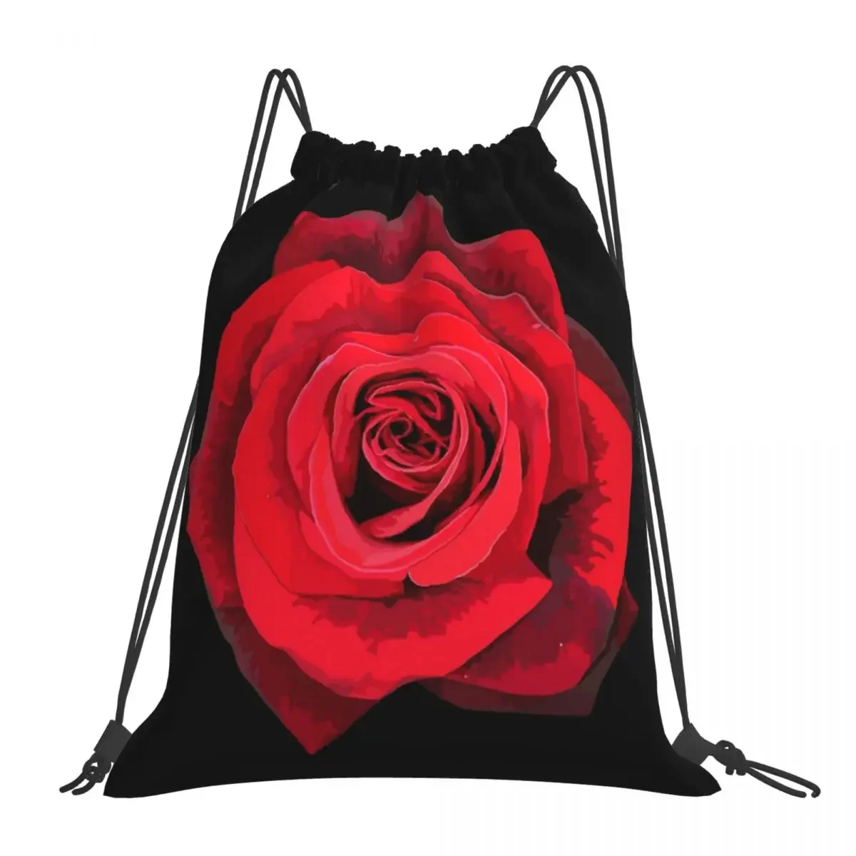 Red Rose Backpacks Casual Portable Drawstring Bags Drawstring Bundle Pocket Sports Bag BookBag For Man Woman School