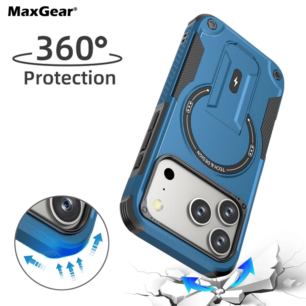 Magnetische Armor-Halterung für MagSafe Hülle für iPhone 17 Air 16 15 14 Plus 13 12 11 Pro Max 16E – Robuste PC-Hülle für kabelloses Laden