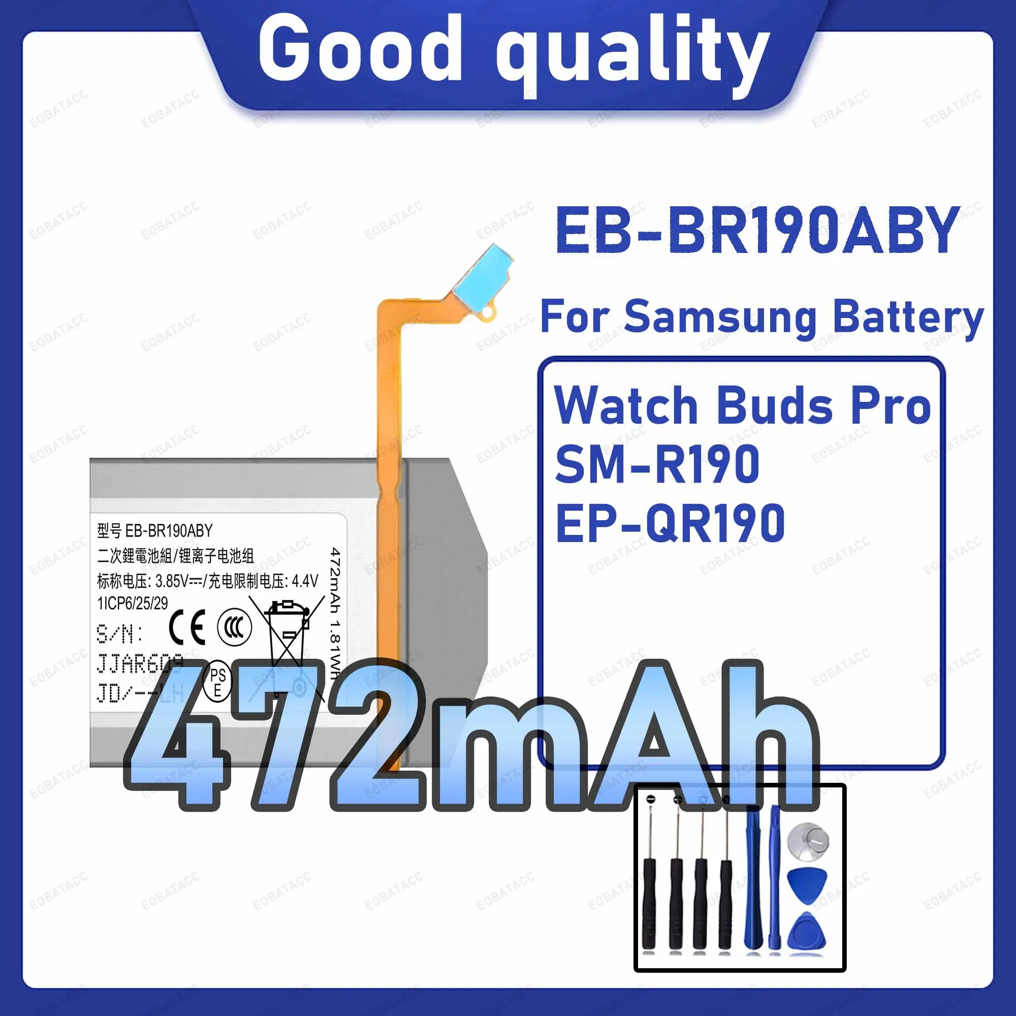 472mAh EB-BR190ABY Replacement Battery for Samsung Watch Buds Pro/SM-R190 with Repair Tools Kit