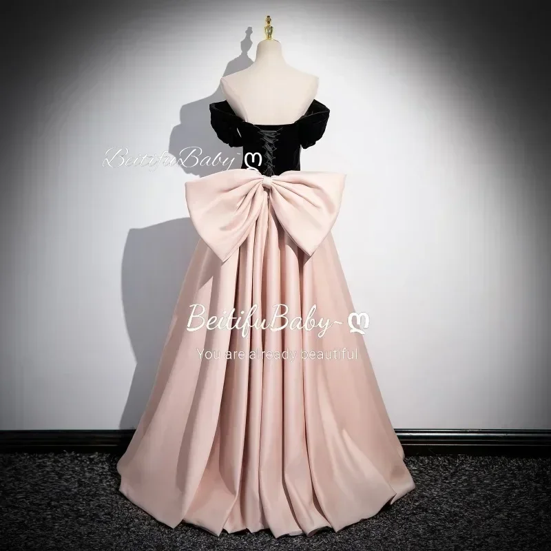 BeitifuBaby Customizable Evening Dress for Women Elegant Princess Style Detachable Sleeves Bow Banquet Ball Gown Formal Dresses