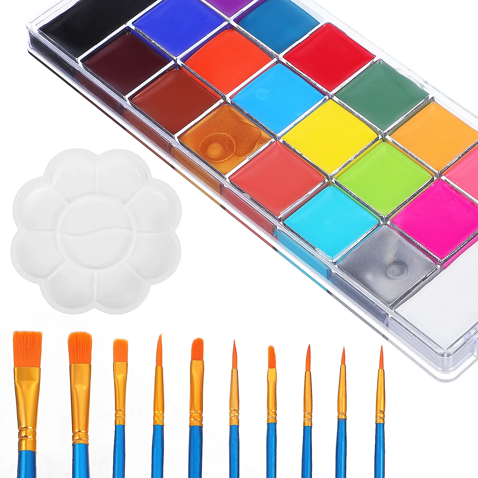 1 Set Face Painting Kit Body Paint Supplies With Brushes Palette For Festival Party Cosplay Halloween Adult Colorful Makeup