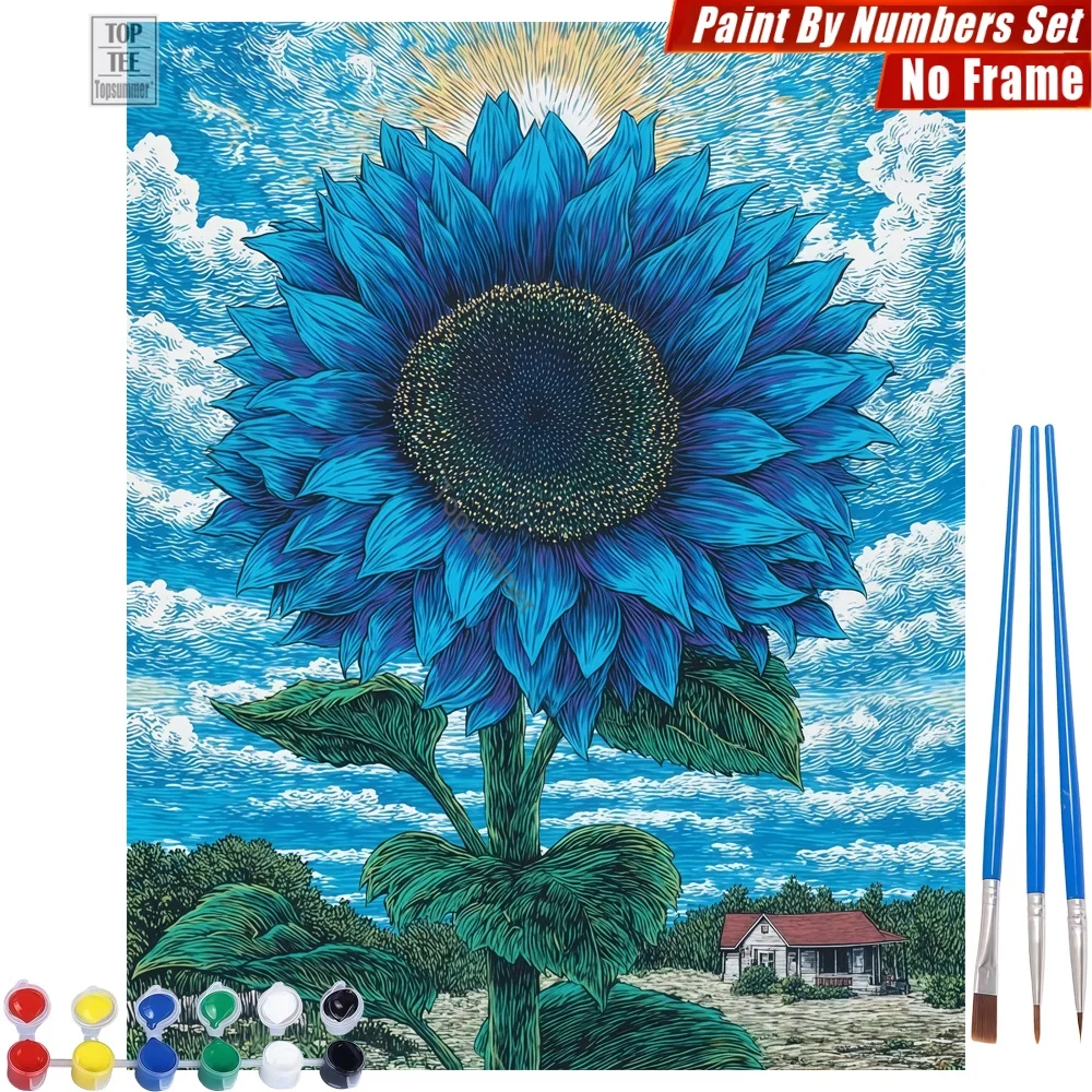 

Набор для рисования по номерам «Гигантский синий подсолнух» - Картина на холсте с лепестками подсолнуха, подарок на День матери для жены