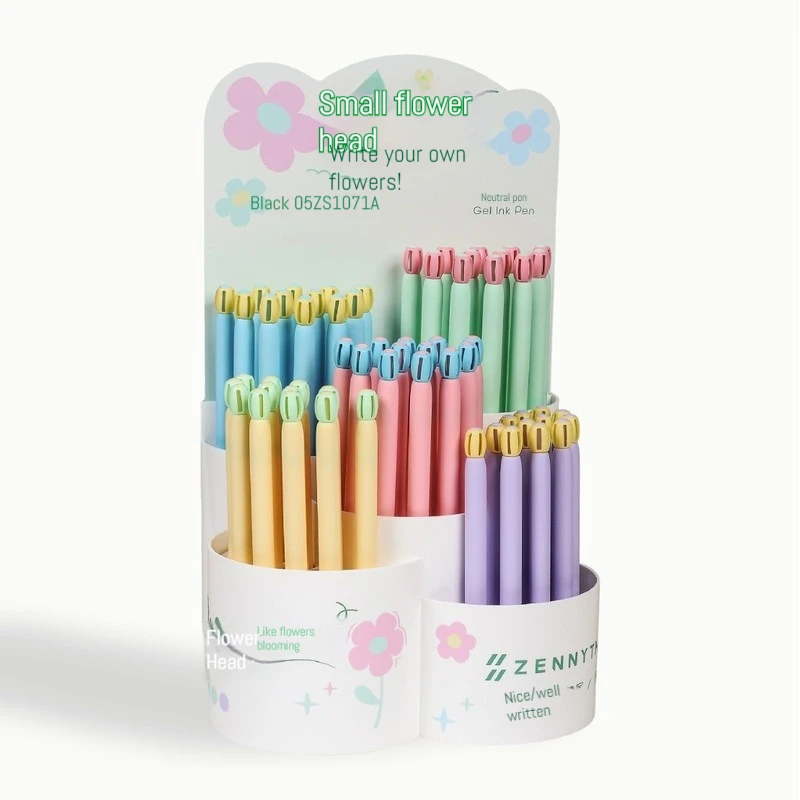 작은 꽃 헤드 프레스 블랙 중립 펜 문구 세트, 크리에이티브 플라워 더블 비드 CS 속도 건조 브러시 질문, 60 개