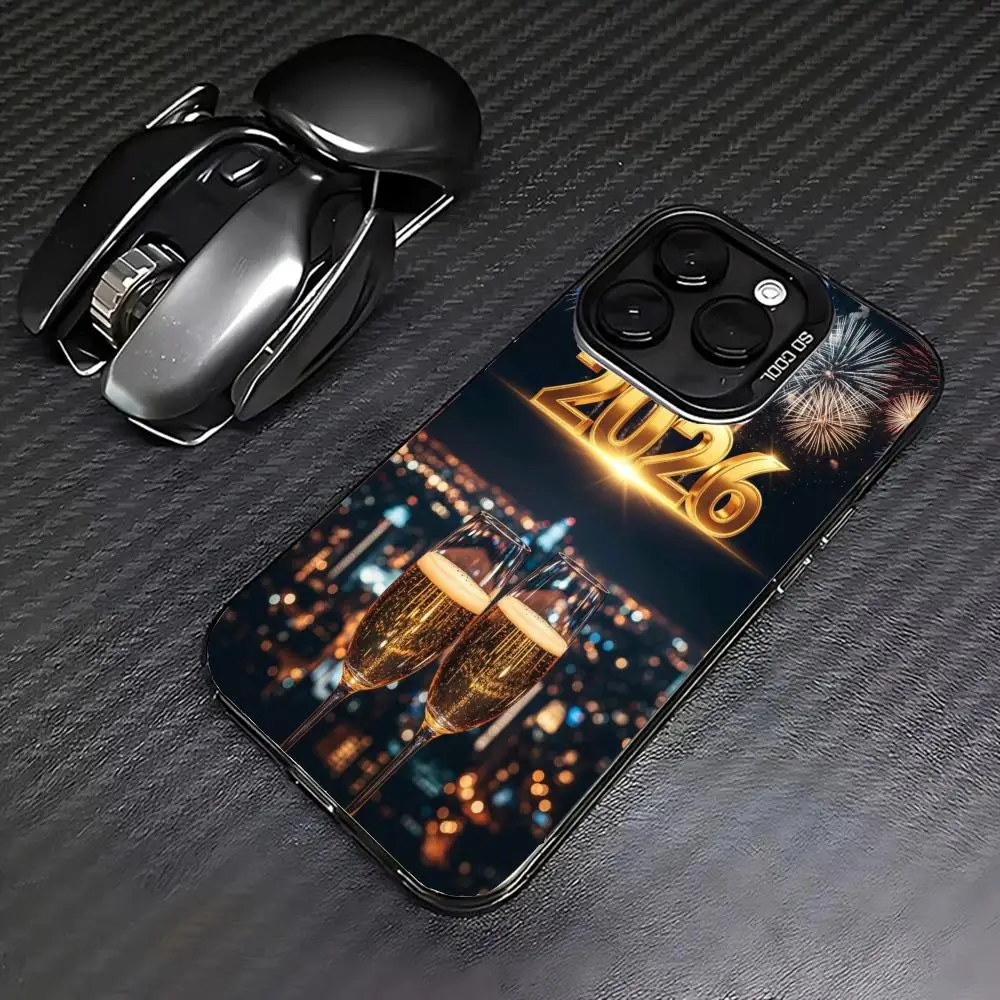 Custodia per telefono con design in vetro di vino di Capodanno 2026 adatta per iPhone 17 16 15 14 13 12 11 Pro/Max/Plus antigoccia e antiurto