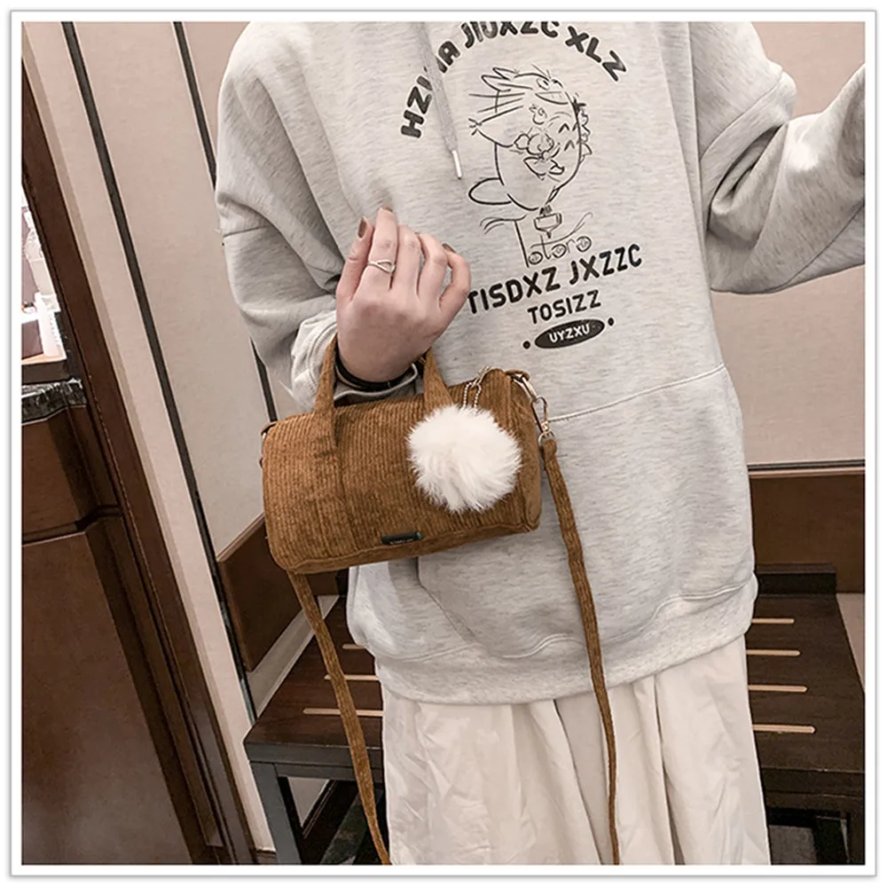 Simple And Fashionable Cylindrical Bag With A Corduroy Texture And A Foreign Style Handheld One Shoulder Crossbody Bag 2024 New