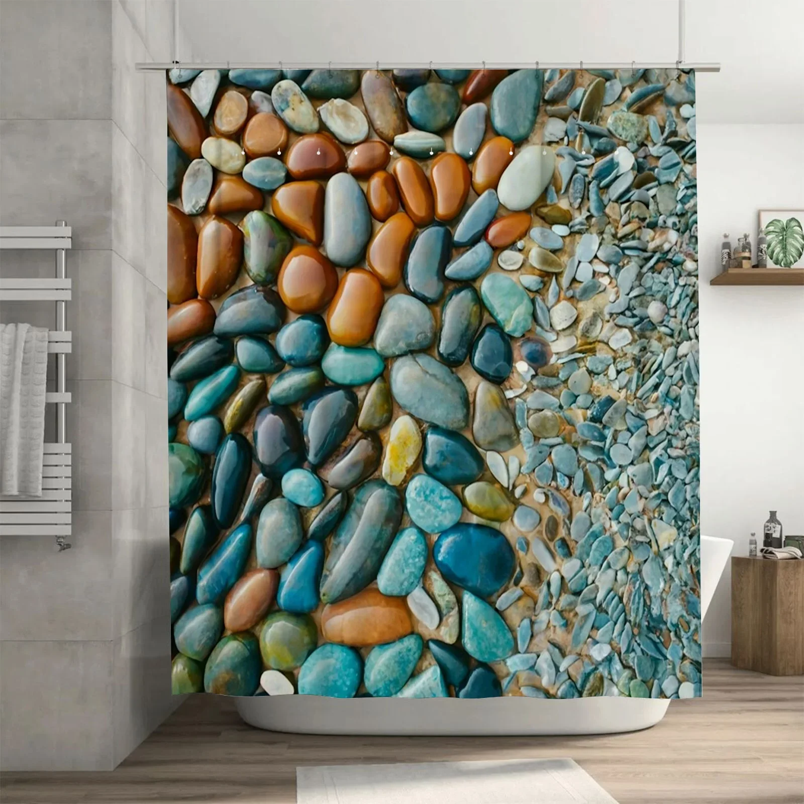

Natural Pebble Waterproof Shower Curtain - Earthy Tones and Textures for Bathroom Decor, Perfect for a Calming and Relaxing Look
