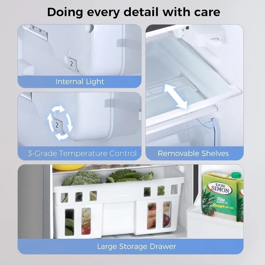 ثلاجة صغيرة مدمجة مع فريزر 3.2 قدم مكعب، تصميم باب مزدوج، تحكم في درجة الحرارة قابل للتعديل، تبريد بالحجم الكامل للمطبخ المنزلي