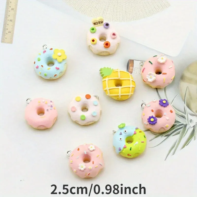 10pcs 3D Colorful Donut Resin Charms Cute Pendants for Earrings Keychain Bracelet DIY Jewelry