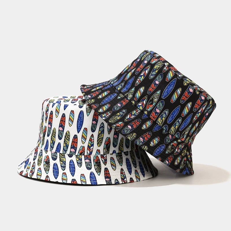 Surfboard Print Bucket Hat For Women Men, Cute Tropical Beach Fisherman Cap, Casual Summer Outdoor Sun Hat For Teens