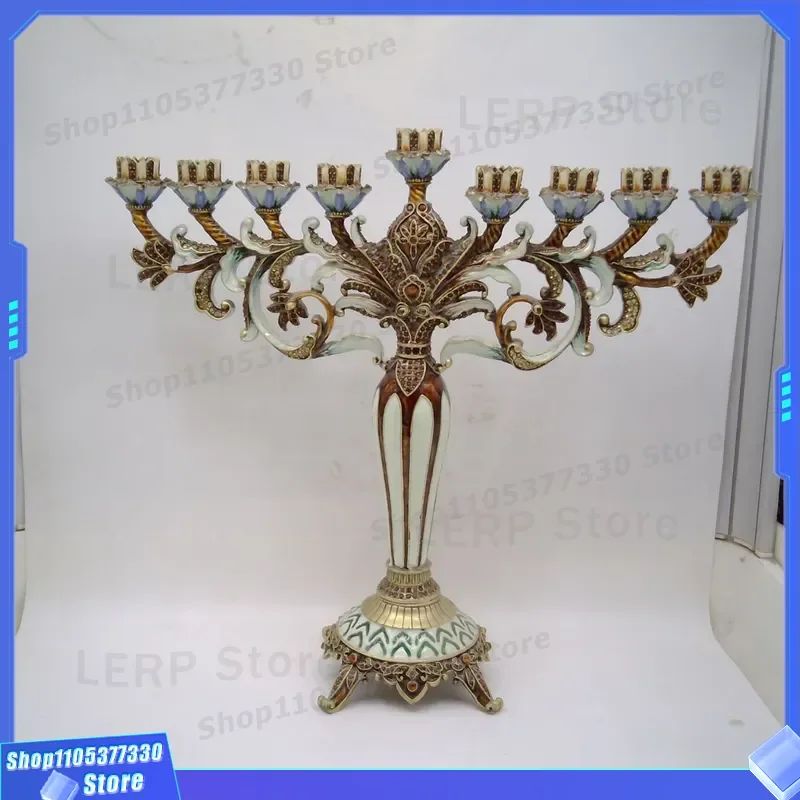 Nine Arm Metal Menorah Candlestick Holder Creative Jewish Religious Temple Ornament for Hanukkah Christmas Home Decor Gift