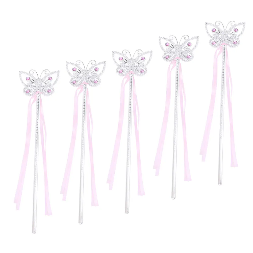 

5pcs Pink Butterfly Fairy Wands Adorable Child Party Favors Multifunction Cosplay Props Bright Easy Grasp Comfortable Eye