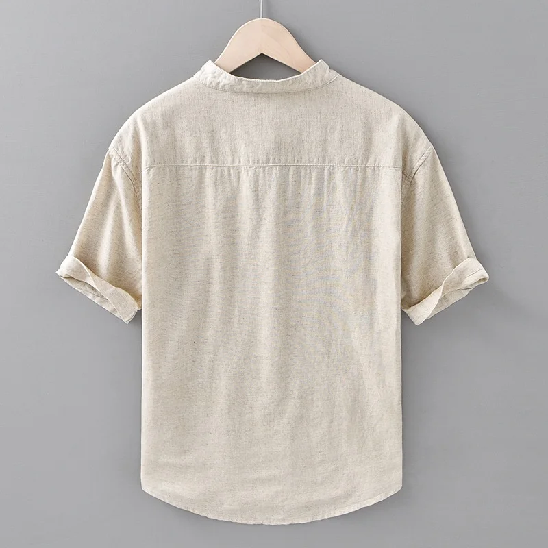 Men's Linen Cotton Casual irt Summer Thin ort Sve Stand Collar Loose Fit Lightweight Classic Sle  Color T-irt