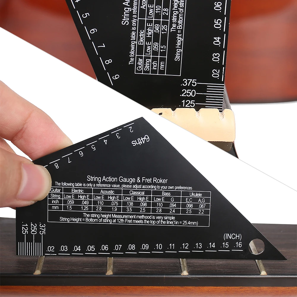 สแตนเลสสตีลความสูงไม้บรรทัด Fret Rocker Fret Leveling Guide เครื่องวัดความสูงสตริงสําหรับกีตาร์เบสคอ Fingerboard