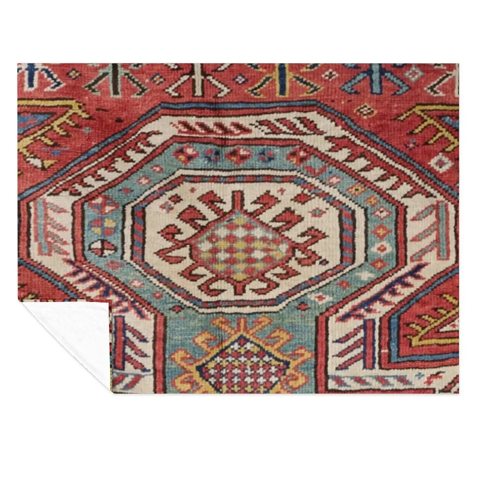 

Orduch Medallion II // 19th Century Colorful Bright Baby Blue Diamond Blossom Ornate Accent Pattern Throw Blanket