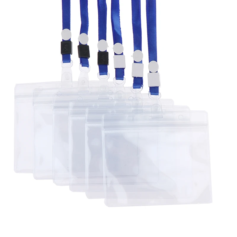 10Set Waterproof Plastic Protector Case Sleeve Pouch With Sealing Strip Lanyards ID Badge Holder Clear PVC Name Plate Card Bag