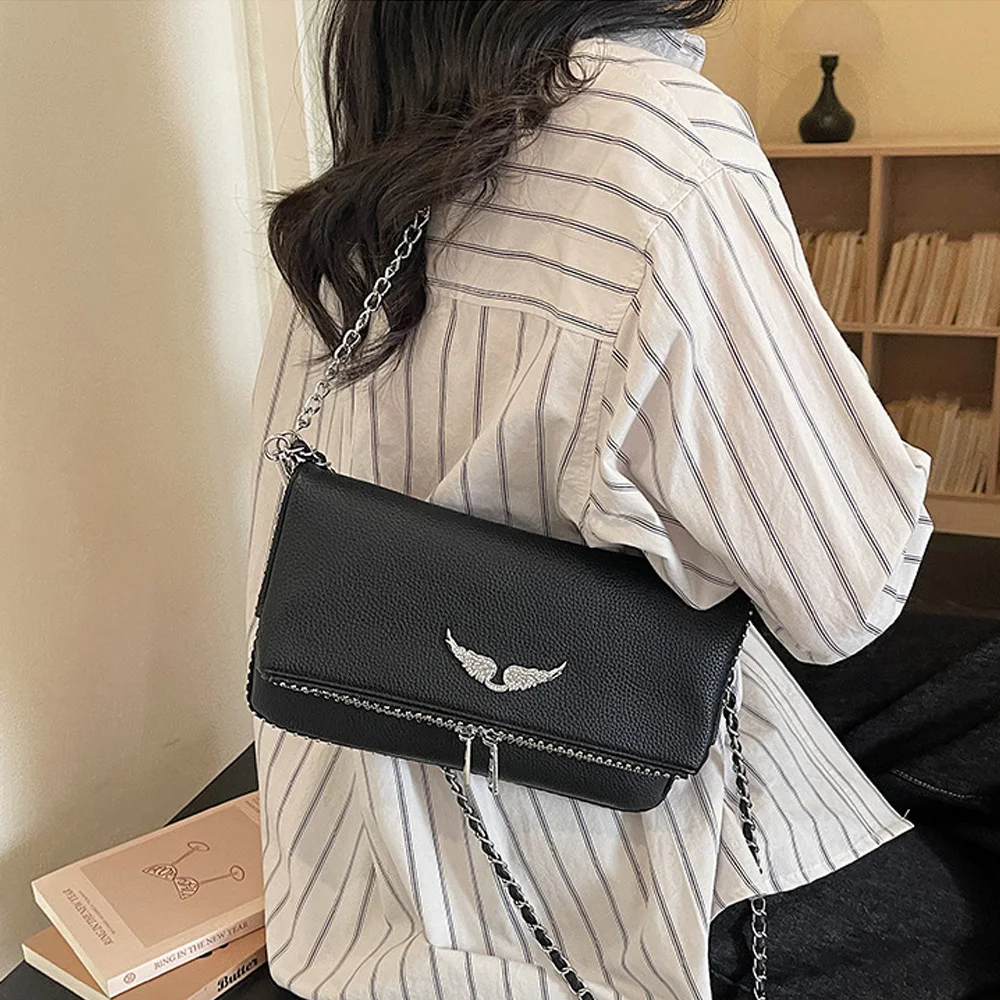 2026 Golden Classic Wing Design Small Square Bag, European American Fashion Versatile Underarm Bag, Women Single Shoulder Crossb