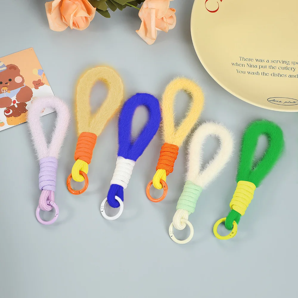

Colorful Plush Mobile Phone Lanyard Hanging Chain Ring Cord Keychain Keyring Anti-loss Rope Wrist Strap Universal Woven