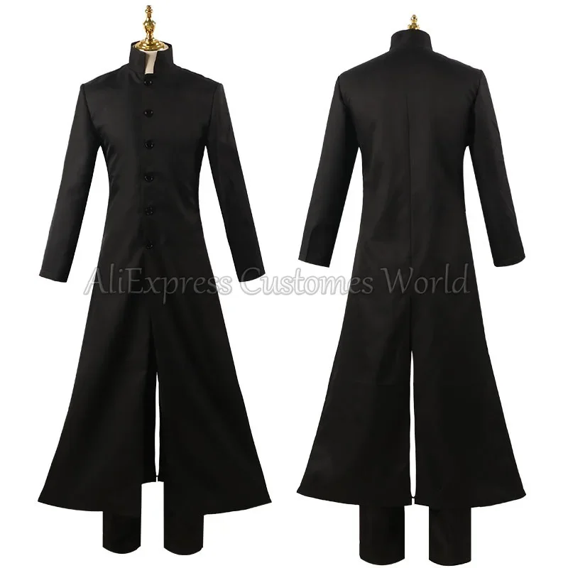Movie Matrix Neo Cosplay Costume Anime Neo Cos Black Coat Windbreaker Uniform Outfit Halloween Carnival Party Suit For Men