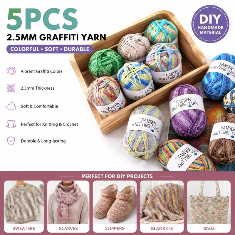 

5PCS/Graffiti Gradient Star Silver Flash Line 2.5mm Hollow Cotton Yarn DIY Weaving Crochet Hook Wrapping Craft Material