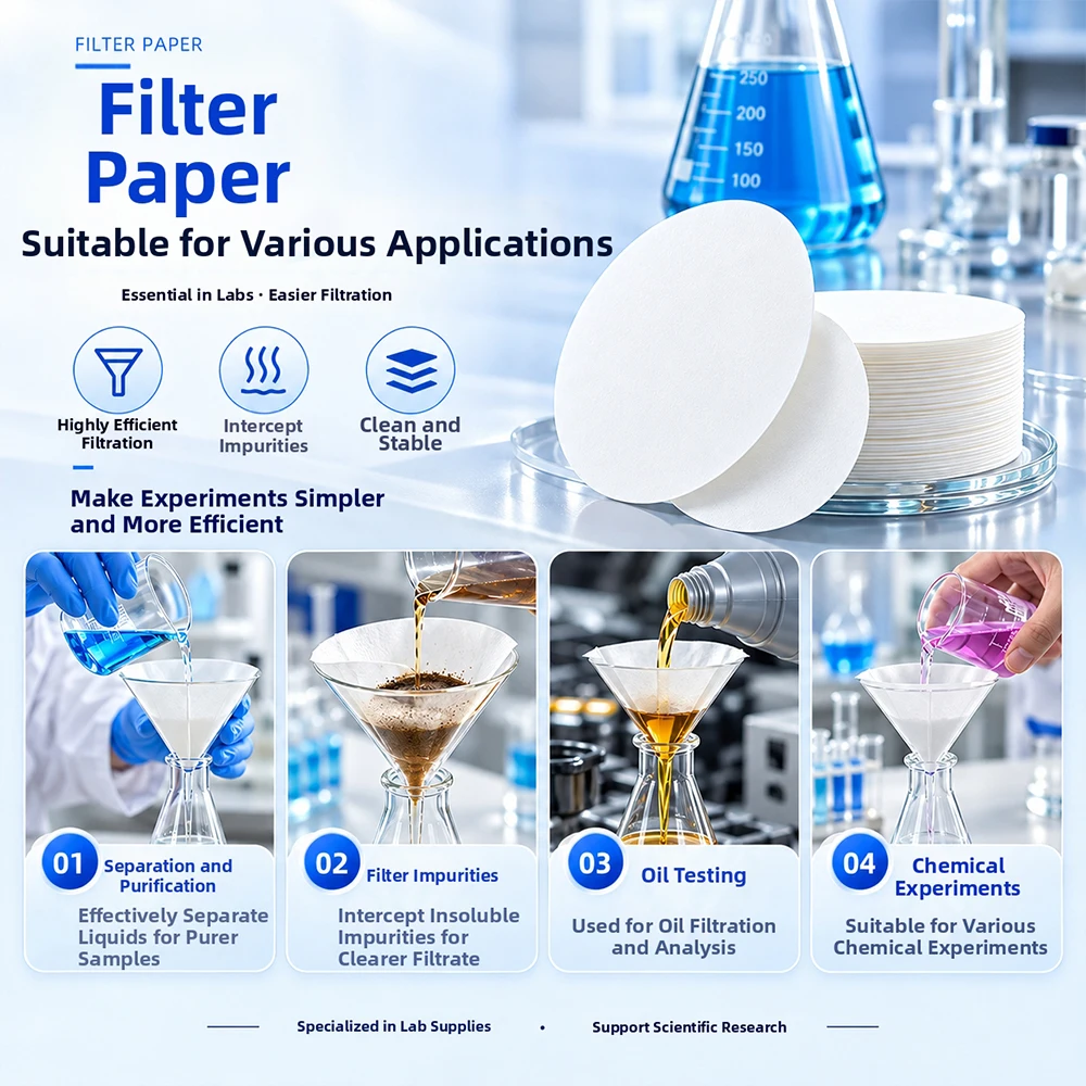 100pcs/pack Fast/Medium/Slow speed quantitative filter paper for lab funnel use Dia 7/9/11/12.5/15/18cm