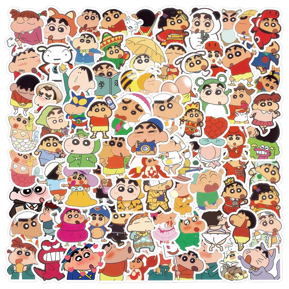 50/100pcs Anime Crayon Shin chan Kawaii Cartoon Stickers Phone Case Luggage Laptop Sticker Kids Gift Decoration Supplies