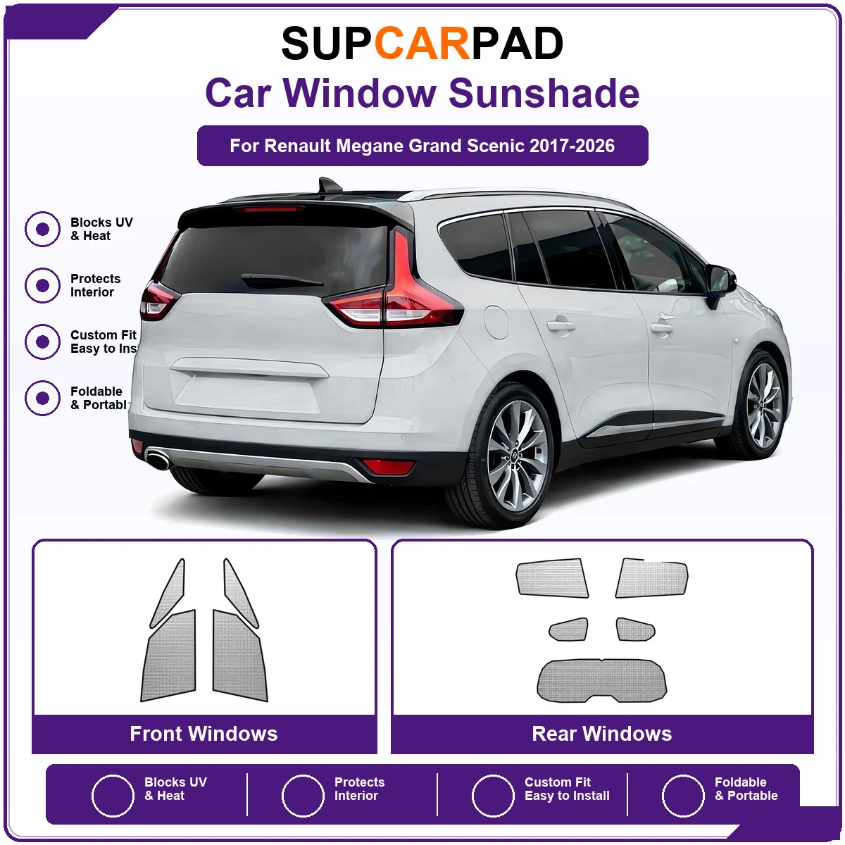 For Renault Megane Grand Scenic 2017-2026 Pre‑Cut Auto Window Sunshade Anti‑UV Car Sun Visor Protector