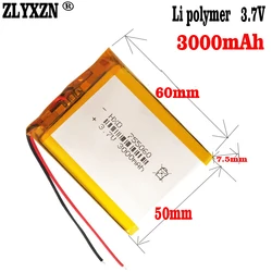 1-10pcs 3.7V 3000mAh 755060 Li Polymer Rechargeable Batteries For DVD GPS Power Bank Camping Lights PC Laptop Replacement Cells