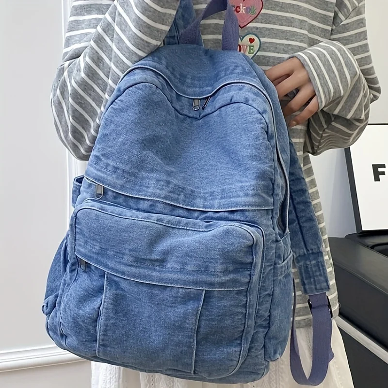 Versatile Travel Bag - Vintage Style Denim Backpack for Women - Large Capacity Suitable for High School And College Students