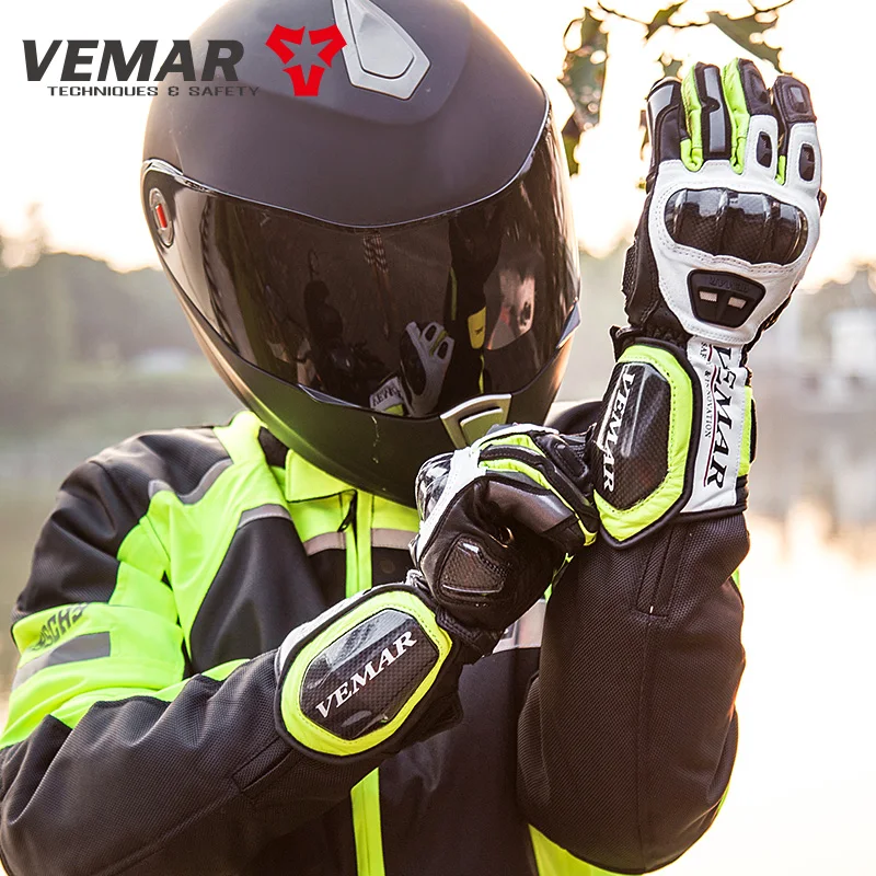 Vemar New Model Motocross Gloves Men\'s Outdoor Carbon Fiber Shell Riding Racing Women Gloves/Motocycle Off-Road Goat Leather