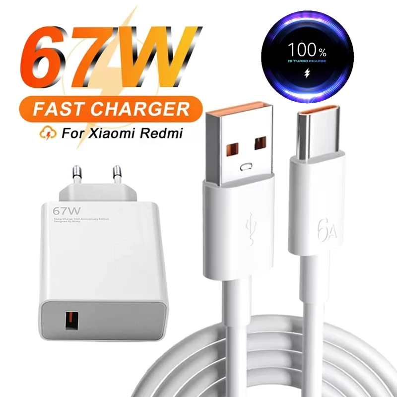 6A 67W Ultra Fast Charger Cable for Xiaomi 10T 11 Lite 12 13 14 Redmi Note 10 11T 12T 13 POCO X4 X5 F5 Type C USB Charging Cable