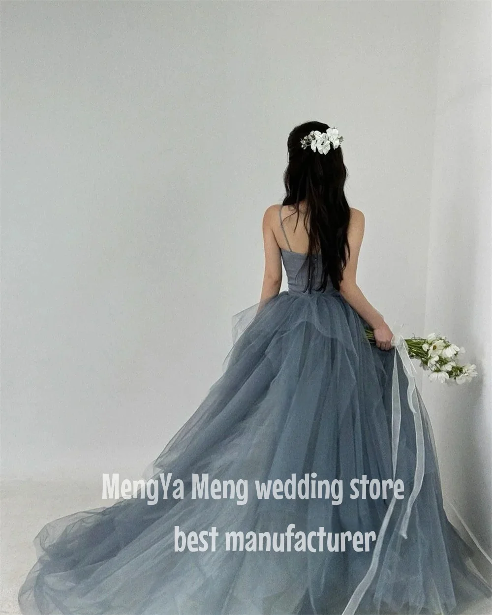 ZUHISHU Dusty Blue Korea A Line Evening Dresses Photo Shoot Ruffles Tiered Fairy Tulle Evening Gown Customised Corset Prom Dress