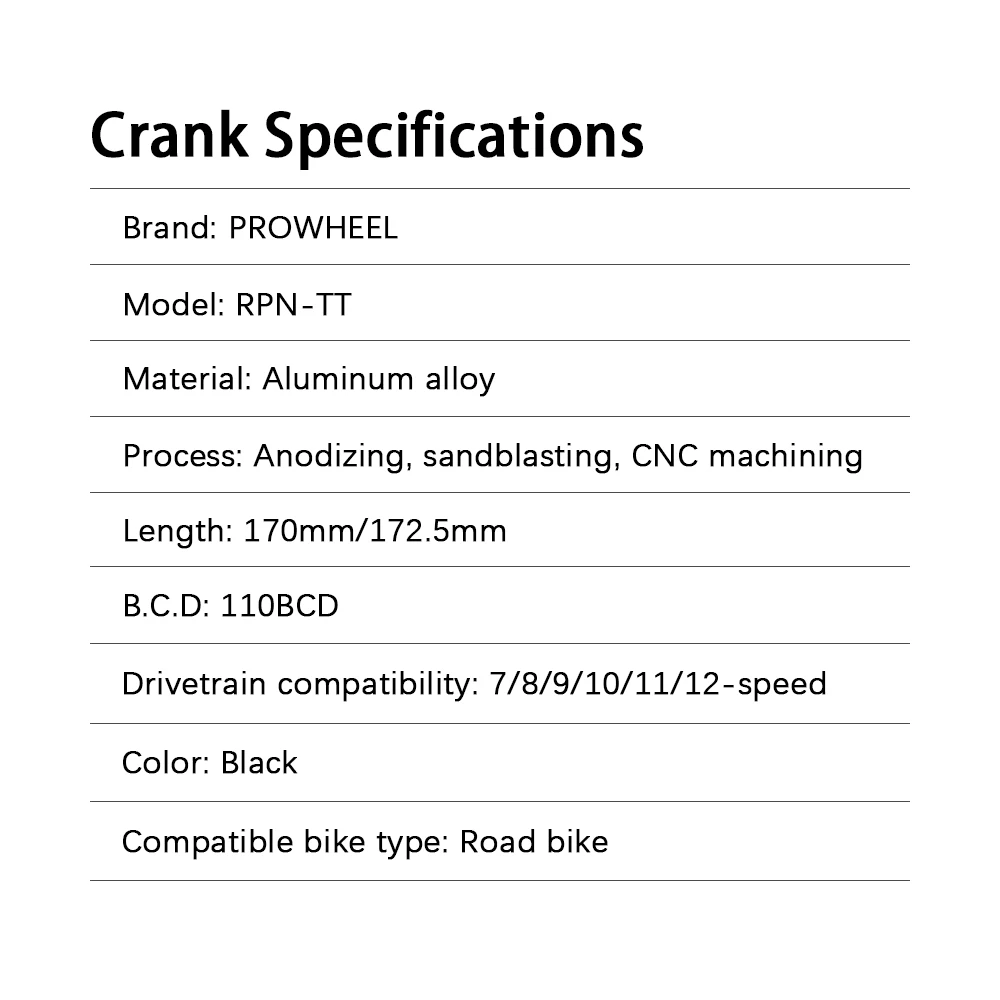 Prowheel Rennrad-Kurbelgarnitur 170 172,5mm Fahrradkurbel Schmal-Breit-Kettenblatt 36T-60T Krone 8 9 10 11 12 Gang für Shimano Teile – Detail 2