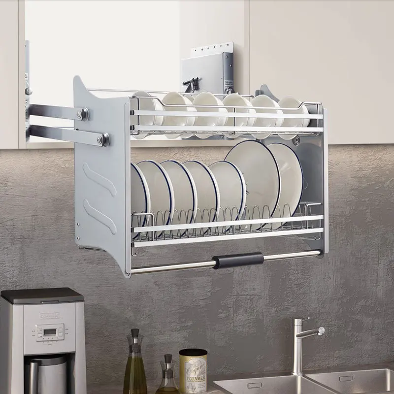 New stainless steel kitchen hanging cabinet lifting basket pull frame, waterproof, easy to clean, suitable for seasoning plates