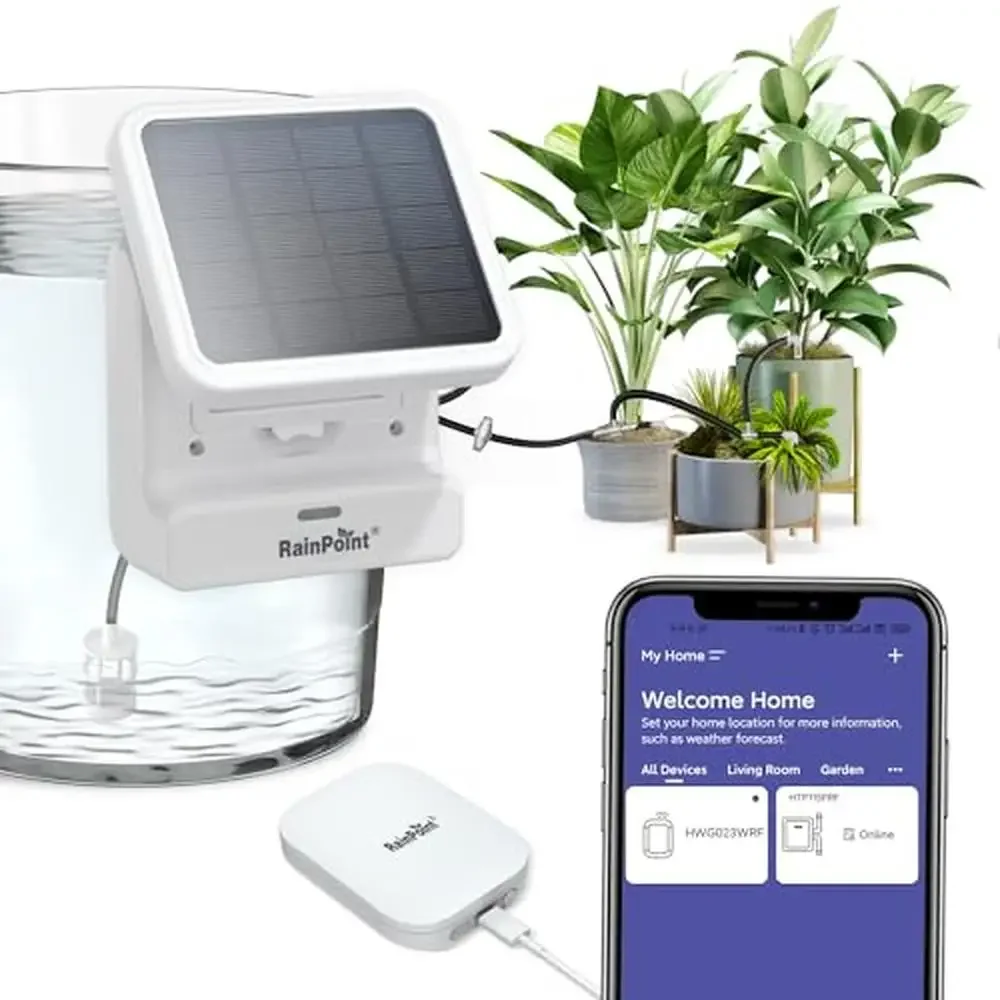 Solar Drip System WiFi App-Controlled Water Pump Timer Indoor Power Irrigation Kit Automatic Smart USB Backup Rain Delay