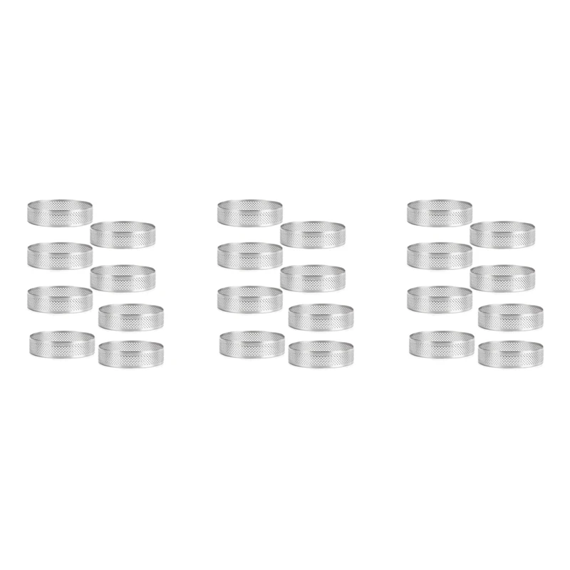 24 Pack Stainless Steel Tart Rings, Heat-Resistant Perforated Cake Mousse Ring,Cake Ring Mold,Round Cake Baking Tools