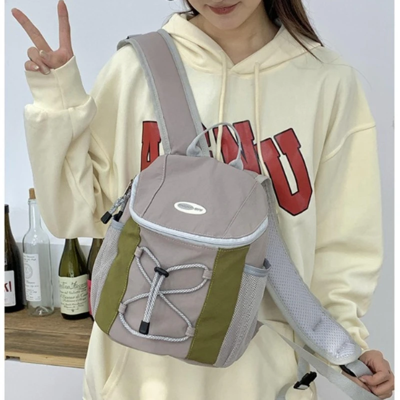 حقيبة كتف يابانية مرقعة بلون صدام حقيبة ظهر كاجوال خفيفة الوزن متعددة النساء نسيج النايلون حقيبة مدرسية عادية #4