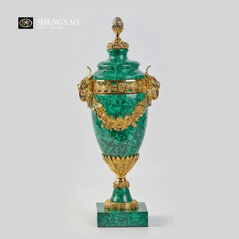 Masterpiece Malachite Vase Hand-Sculpted Natural Stone Decorative Rich Emerald Green Artisan Gift