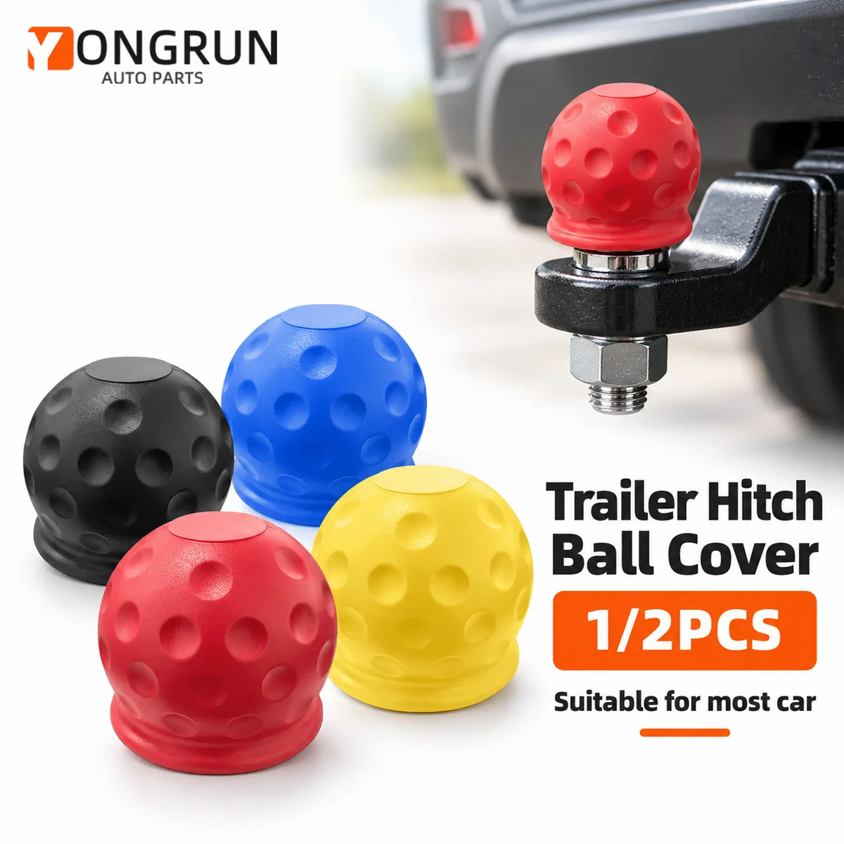 YONGRUN 1/2PCS Universal Trailer Hitch Ball Cover Rubber Tow Ball Protector Cap Dust Dirt Resistant Trailer Tow Bar Accessories