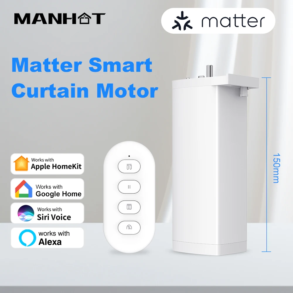 MANHOT 15cm Matter Smart Curtain Motor Silent Electric Shutter Motor With APP Remote Control With HomeKit Siri Voice Control