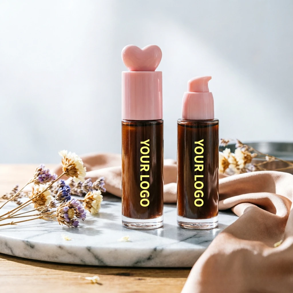 Premium Custom Logo Small Batch Wholesale Pink Heart Foundation Concealer Moisturizing Press Pump 30ml For All Skin Types