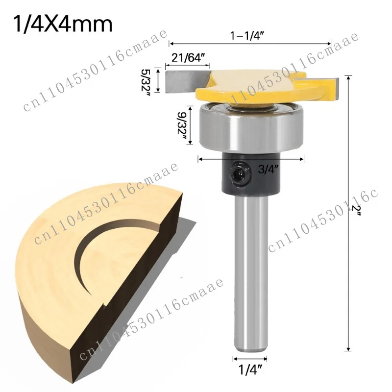 6Mm Shank 1/4 Shank Shank with Bearing T-Knife Slotting Knife, Slotting Knife, Groove Milling Knife Edge Trimmer Head