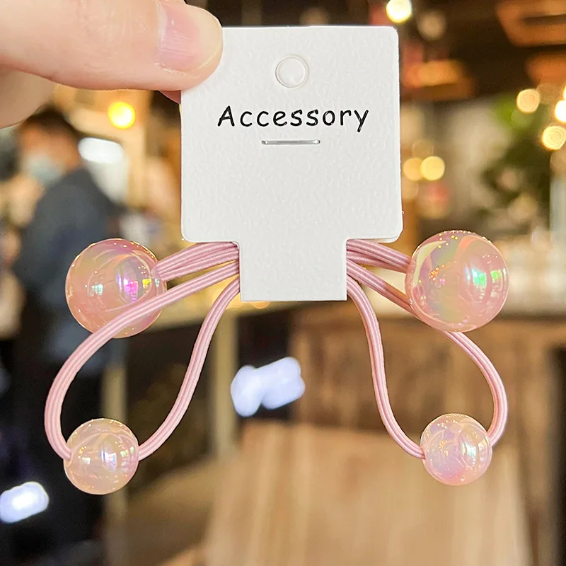 Premium Kids Hair Ties Colorful Glossy Round Bead High Elastic Ponytail Bands Durable Cute Girls Braid Headwear School Daily