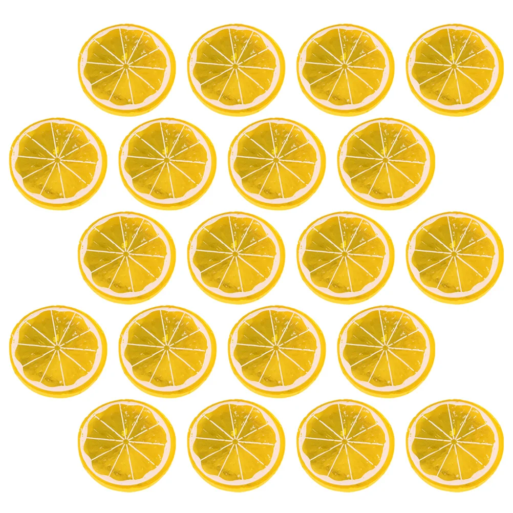 20 Pcs Fruit Imitation Lemon Slice Fake Model Decorations Simulation Yellow Artificial Slices Kitchen Pretend Plastic