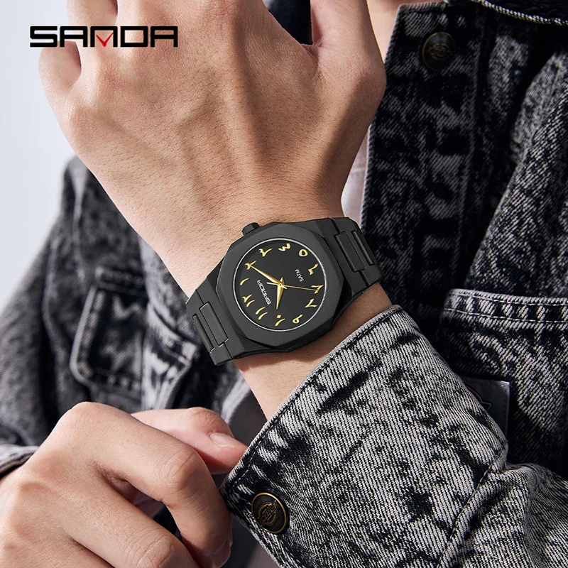 SANDA 9091 New Minimalist Watch Fashion High Beauty Waterproof Men's Watch Niche Digital Bicolor Disc Quartz Watch Women's Watch